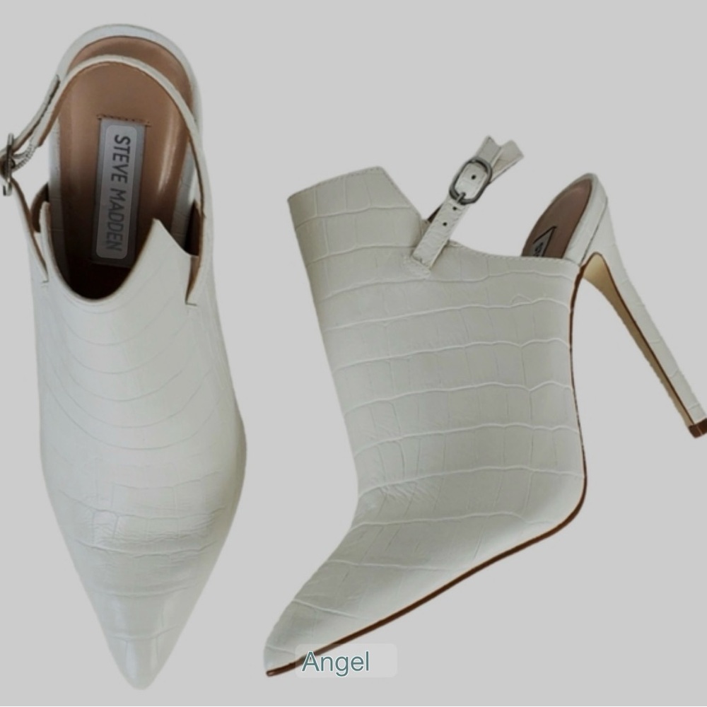 Steve Madden Daily White Croc-Embossed Heeled Mules